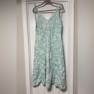 April Cornell Sun Dress‎ Feminine Leaf Floral Pattern Pockets Green Medium